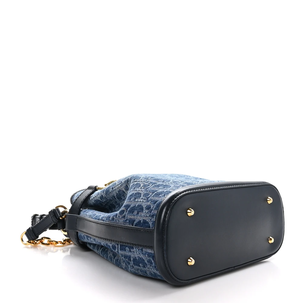 Lushentic Designer Bags - Medium Cest Chain Bucket Bag in Blue Canvas - Image 6
