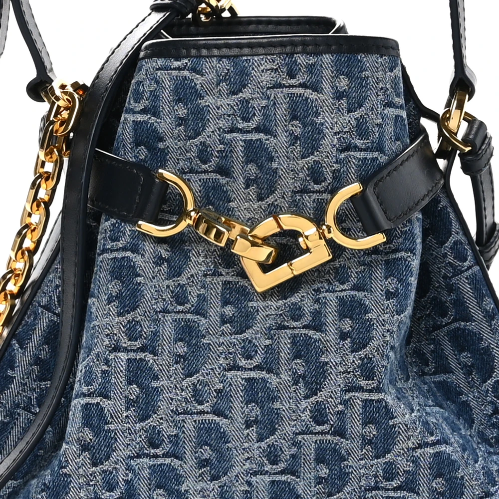 Lushentic Designer Bags - Medium Cest Chain Bucket Bag in Blue Canvas - Image 8