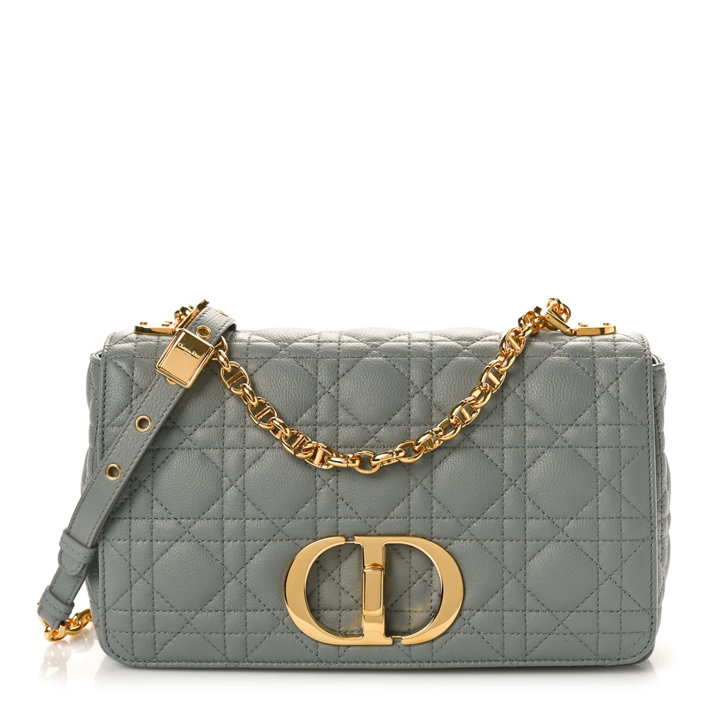 Lushentic Dior Medium Caro Bag Ethereal Grey Cannage Calfskin Leather Gold Hardware Front