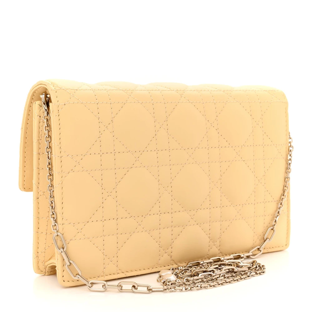 Lady Dior Chain Pouch in Soft Yellow Lambskin Leather - Image 3