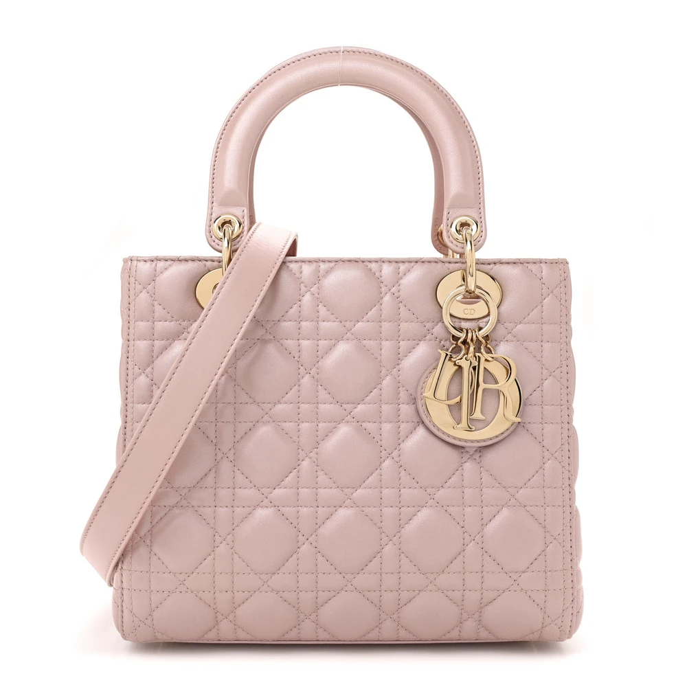 Lushentic Dior Medium Lady Dior Lotus Pearly Cannage Lambskin Leather Light Gold Hardware Front