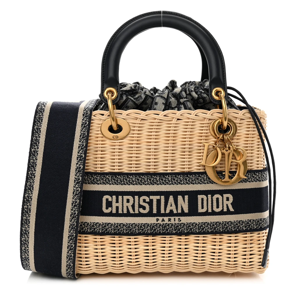 Lushentic Dior Medium Lady Dior Wicker Blue Oblique Canvas Gold Hardware Front