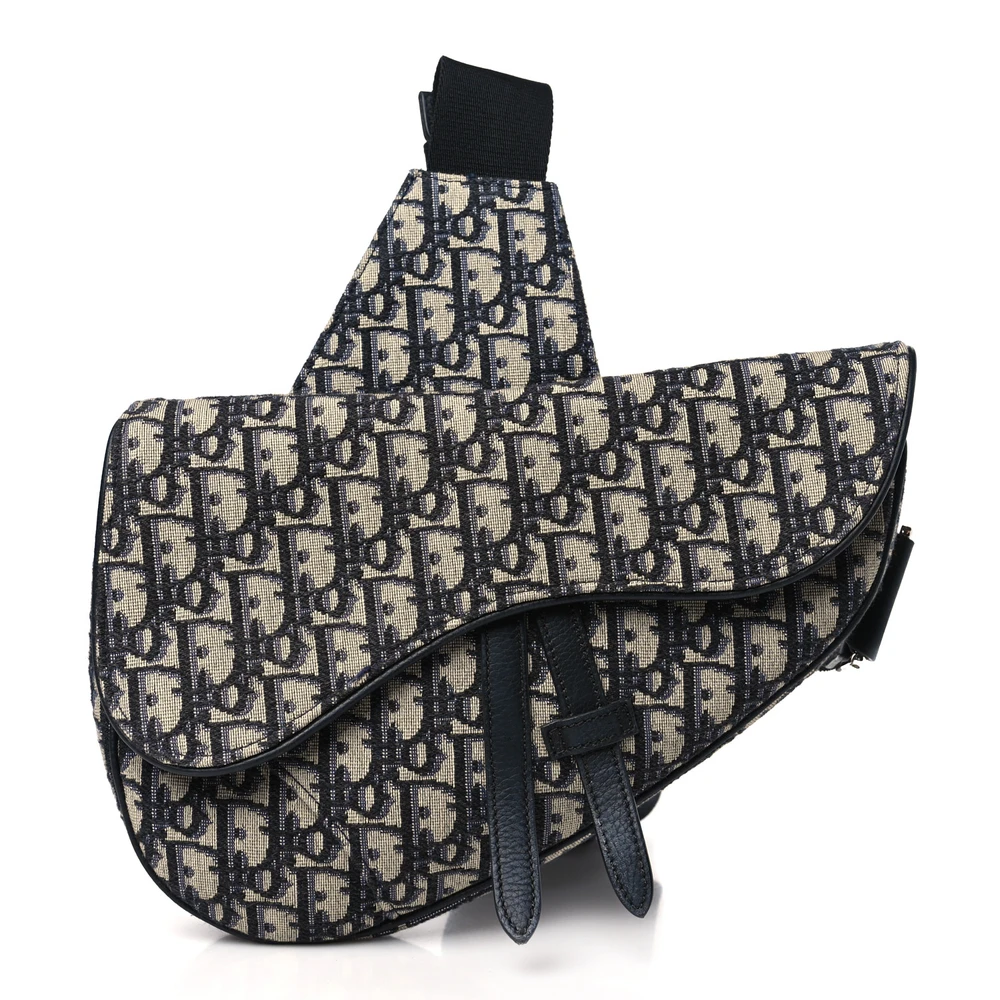 Lushentic Dior Medium Men_s Saddle Bag Blue Oblique Canvas Silver Hardware Front