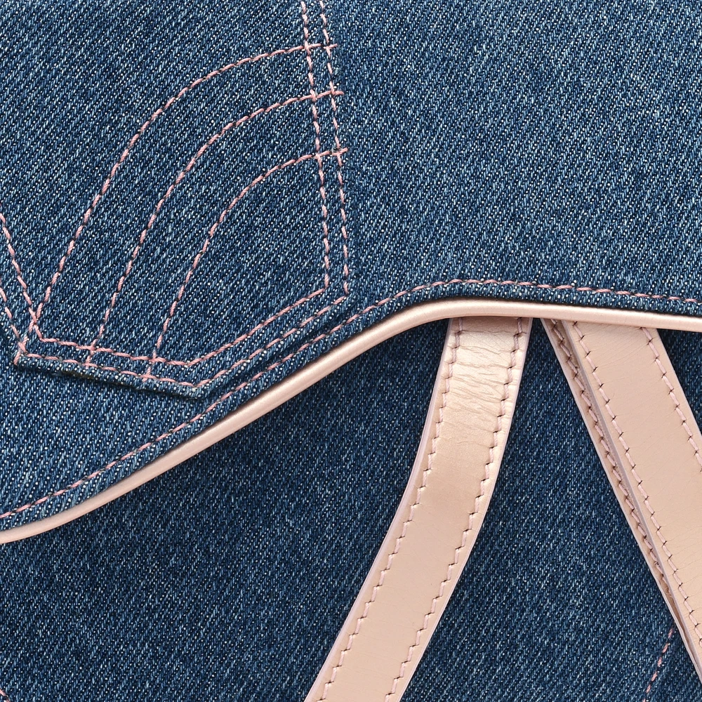 Lushentic Bags Medium Saddle Bag Blue Pink Patent Denim Silver Hardware - Image 8