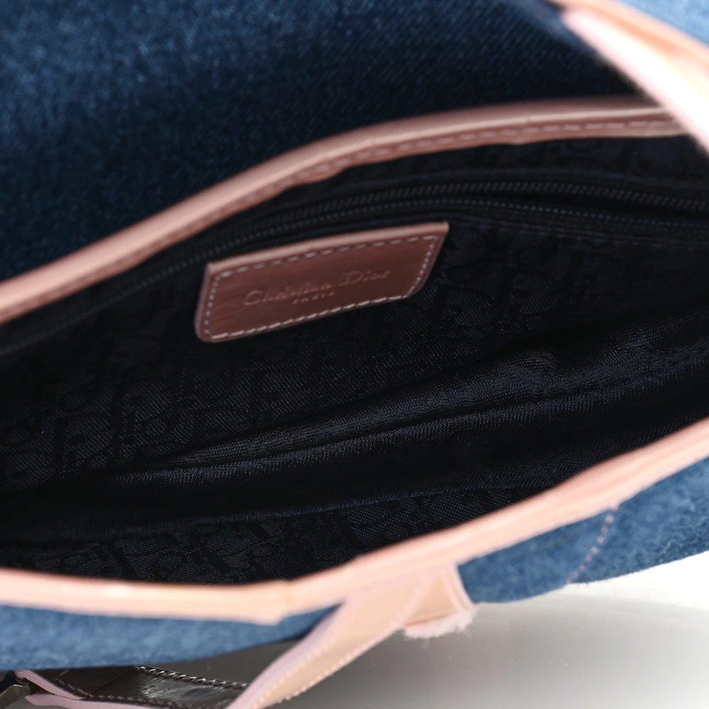 Lushentic Bags Medium Saddle Bag Blue Pink Patent Denim Silver Hardware - Image 7