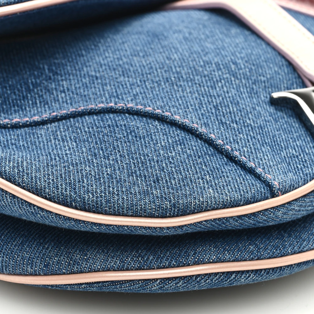 Lushentic Bags Medium Saddle Bag Blue Pink Patent Denim Silver Hardware - Image 4