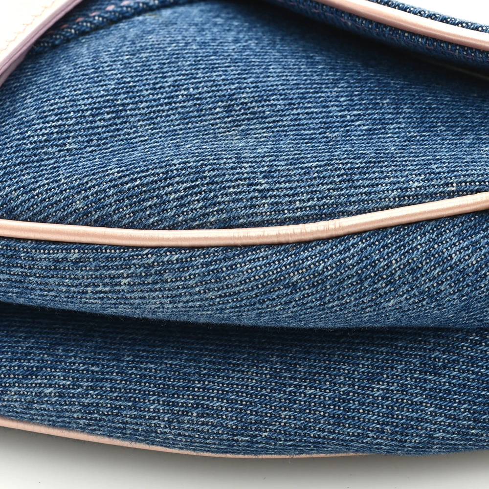 Lushentic Bags Medium Saddle Bag Blue Pink Patent Denim Silver Hardware - Image 5