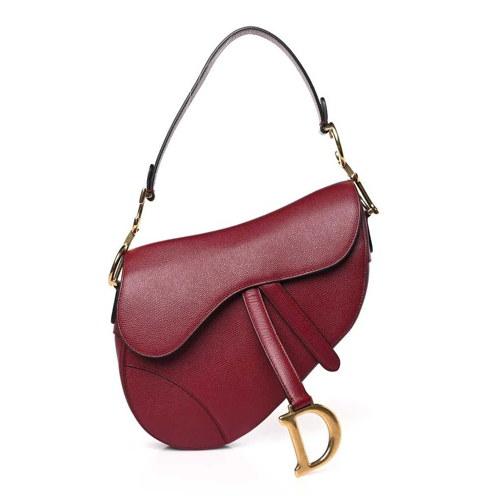Lushentic Dior Medium Saddle Bag Red Grained Calfskin Leather Brass Hardware Front