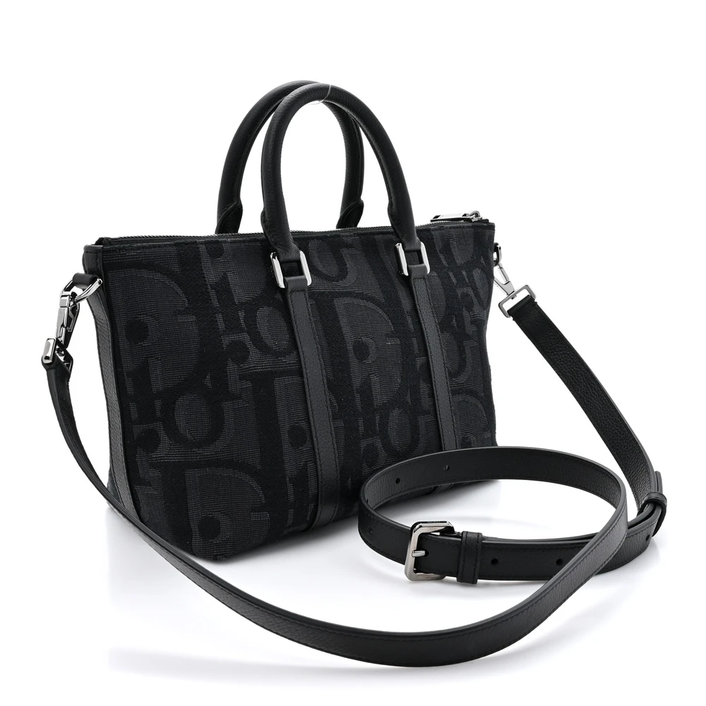 Lushentic Dior Medium Weekender 25 Bag Black Maxi Oblique Canvas Ruthenium Hardware - Image 3