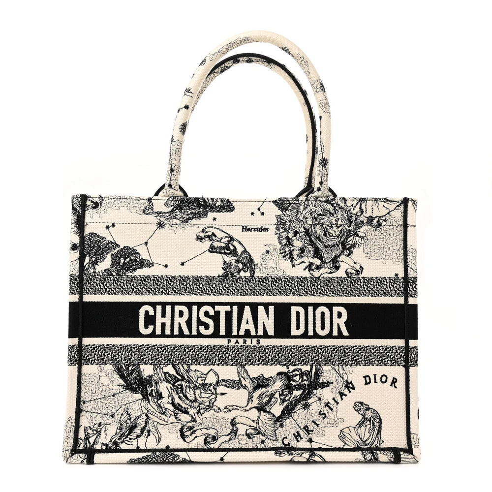 Lushentic Dior Medium Zodiac Toile De Jouy Book Tote Latte Embroidered Canvas Front