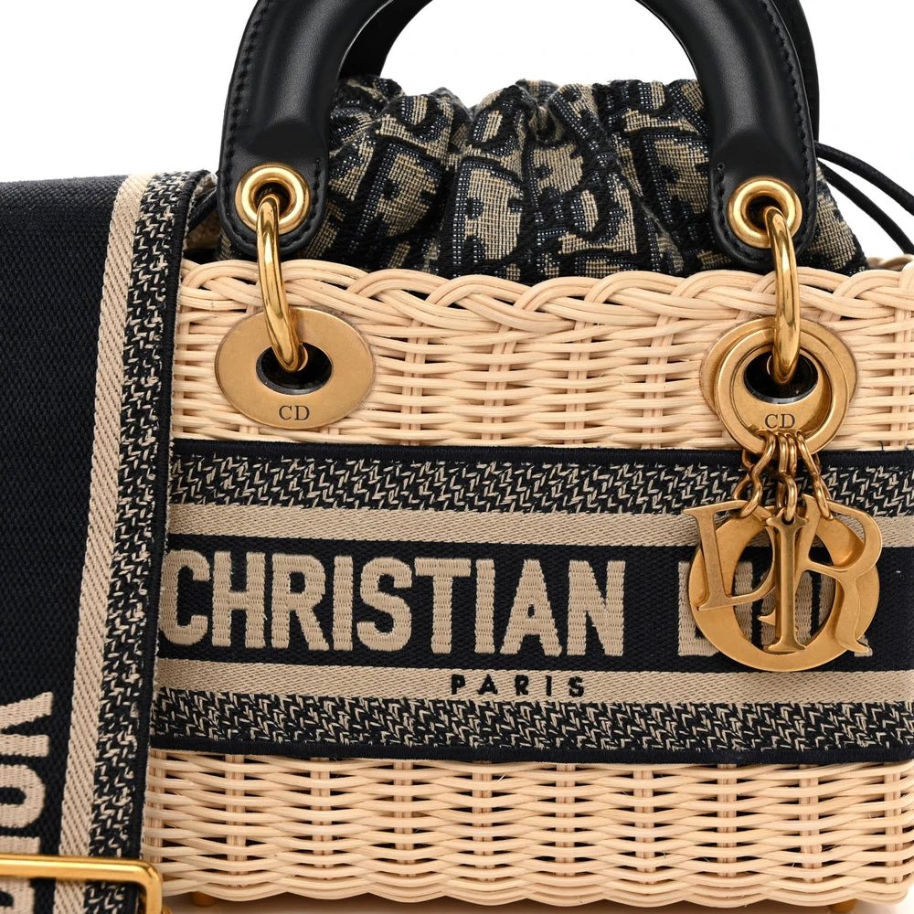 Lushentic Designer Mini Lady Dior Wicker Blue Oblique Canvas Bag - Image 8