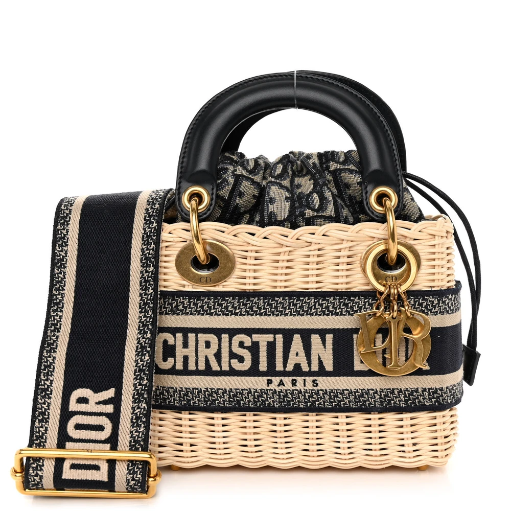 Lushentic Dior Mini Lady Dior Wicker Blue Oblique Canvas Gold Hardware Front