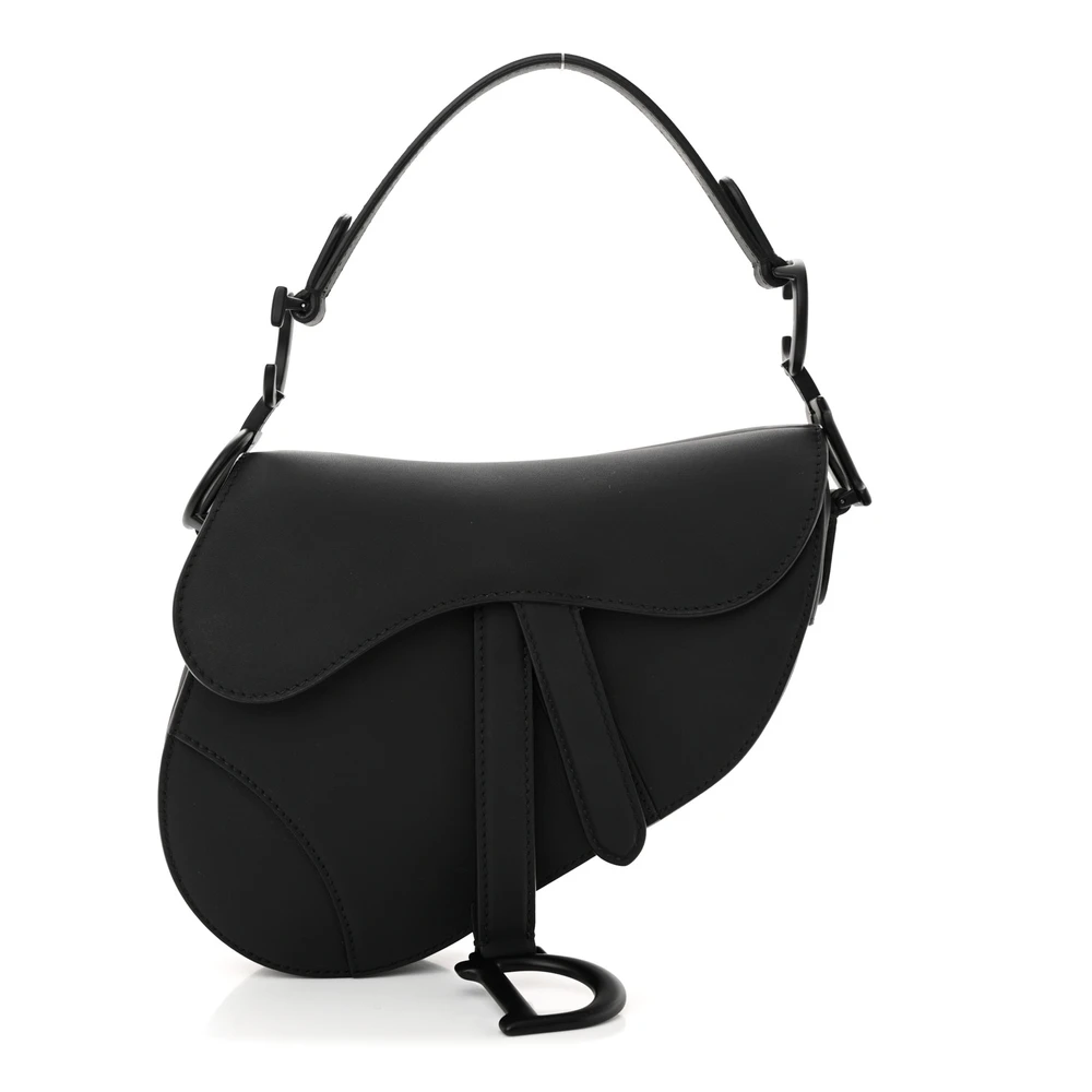 Lushentic Dior Mini Saddle Bag Black Ultra Matte Calfskin Leather Matte Black Hardware Front