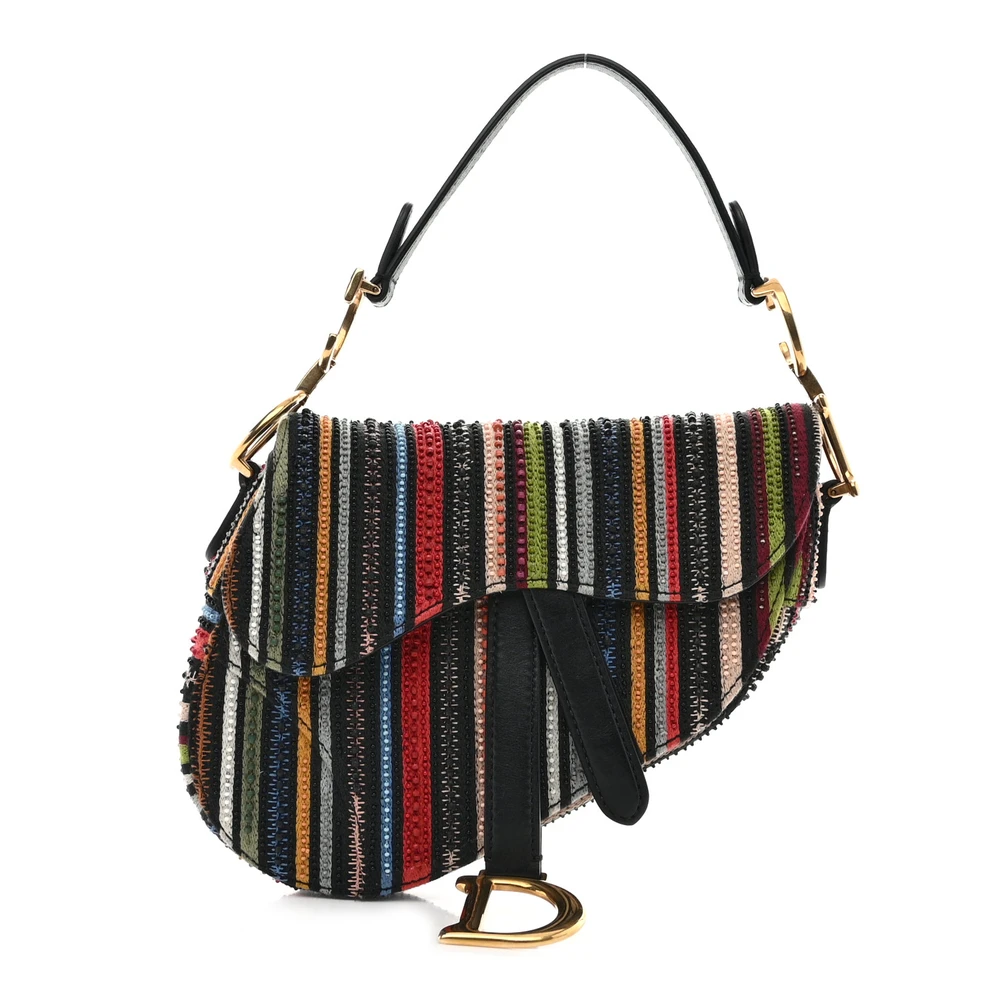 Lushentic Dior Mini Saddle Bag Multicolor Embroidered Canvas Brass Hardware Front