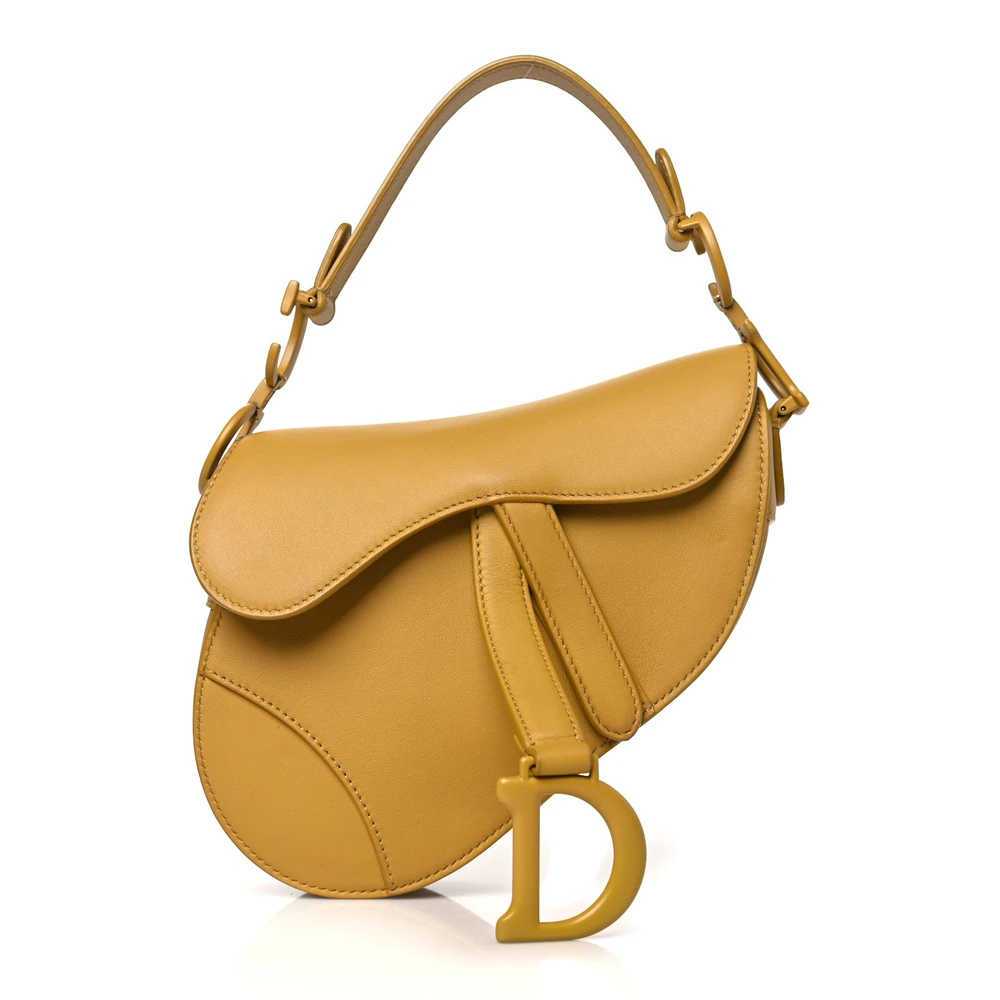 Lushentic Dior Mini Saddle Bag Yellow Ultra Matte Calfskin Leather Incognito Hardware Front
