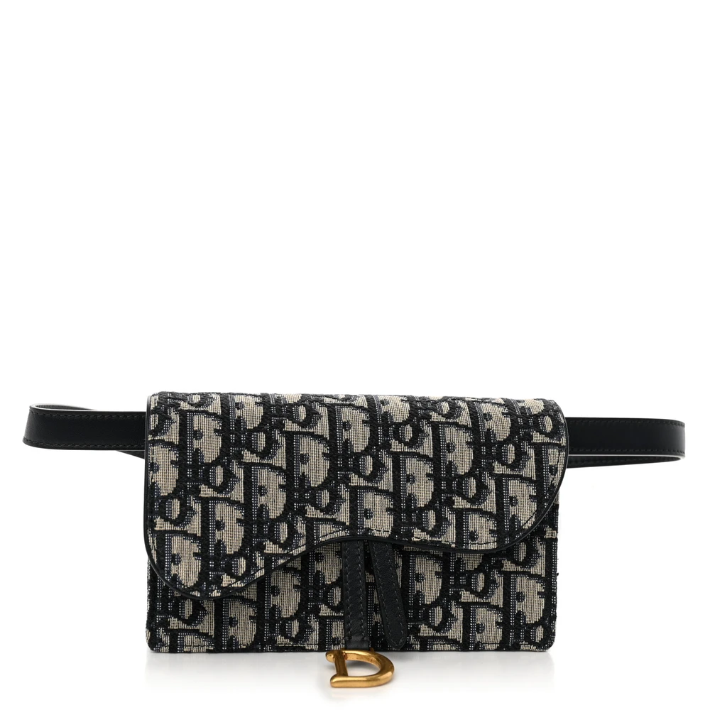 Lushentic Dior Mini Saddle Belt Bag Blue Oblique Canvas Brass Hardware Front