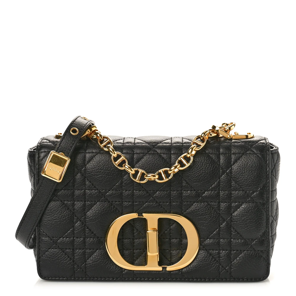 Lushentic Dior Small Caro Bag Black Cannage Calfskin Leather Gold Hardware Front