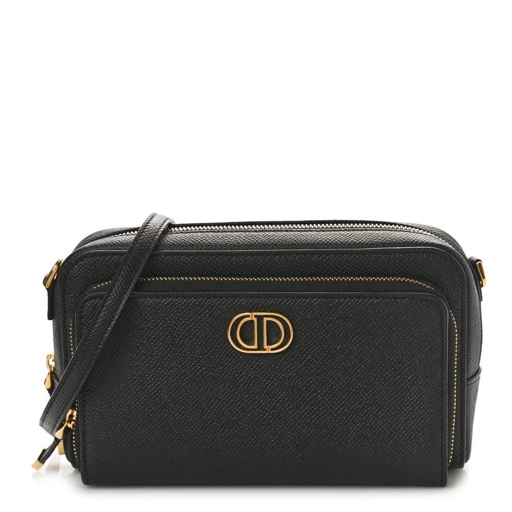 Lushentic Dior Small Caro Double Pouch Black Grained Calfskin Leather Gold Hardware Front