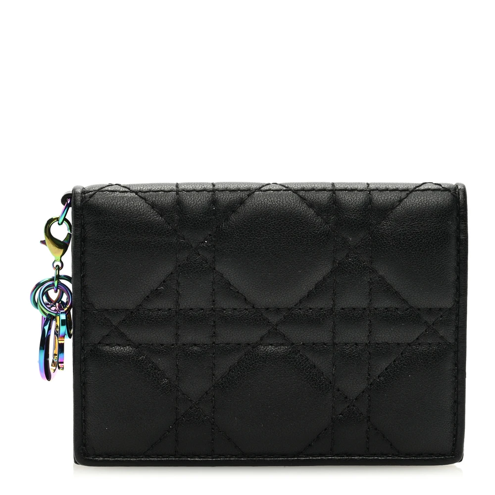 Lushentic Dior Small Lady Dior Flap Card Holder Black Cannage Lambskin Leather Gold Hardware Front