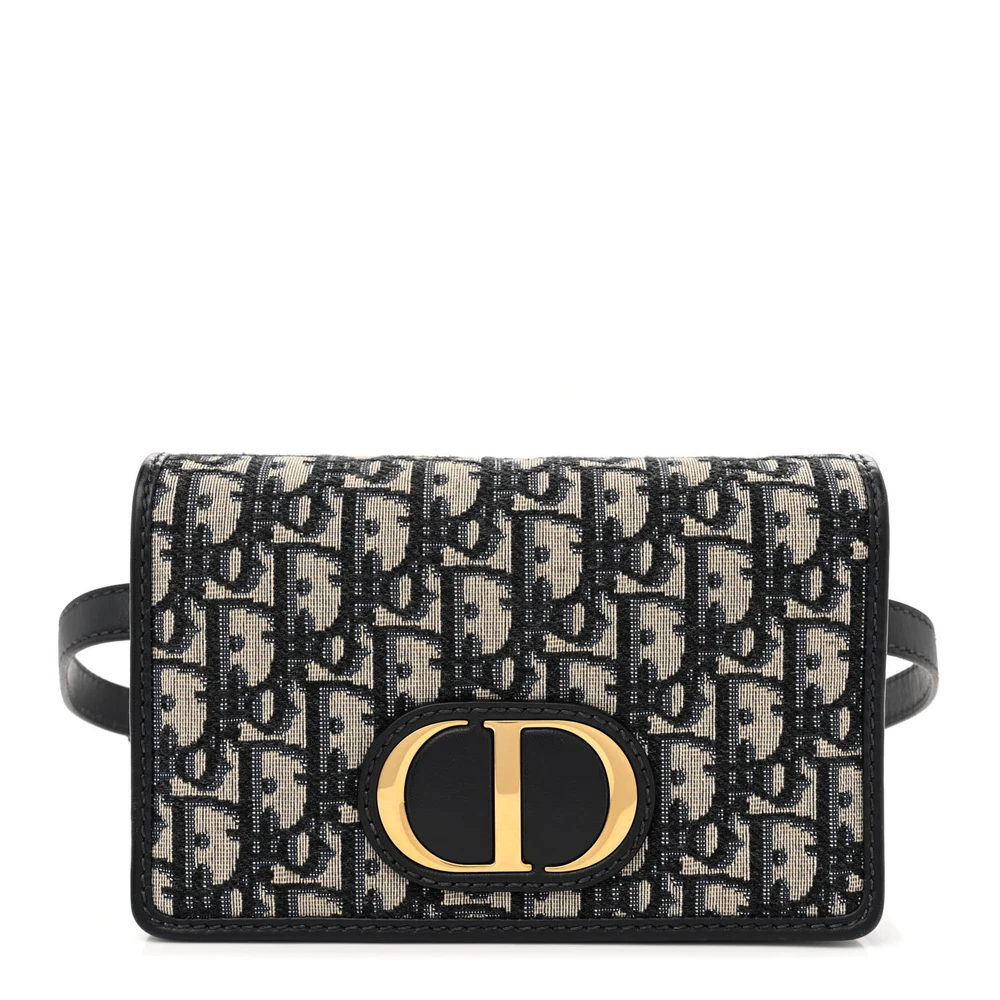 Lushentic Dior Small Montaigne 30 2-in-1 Pouch Blue Oblique Canvas Gold Hardware Front