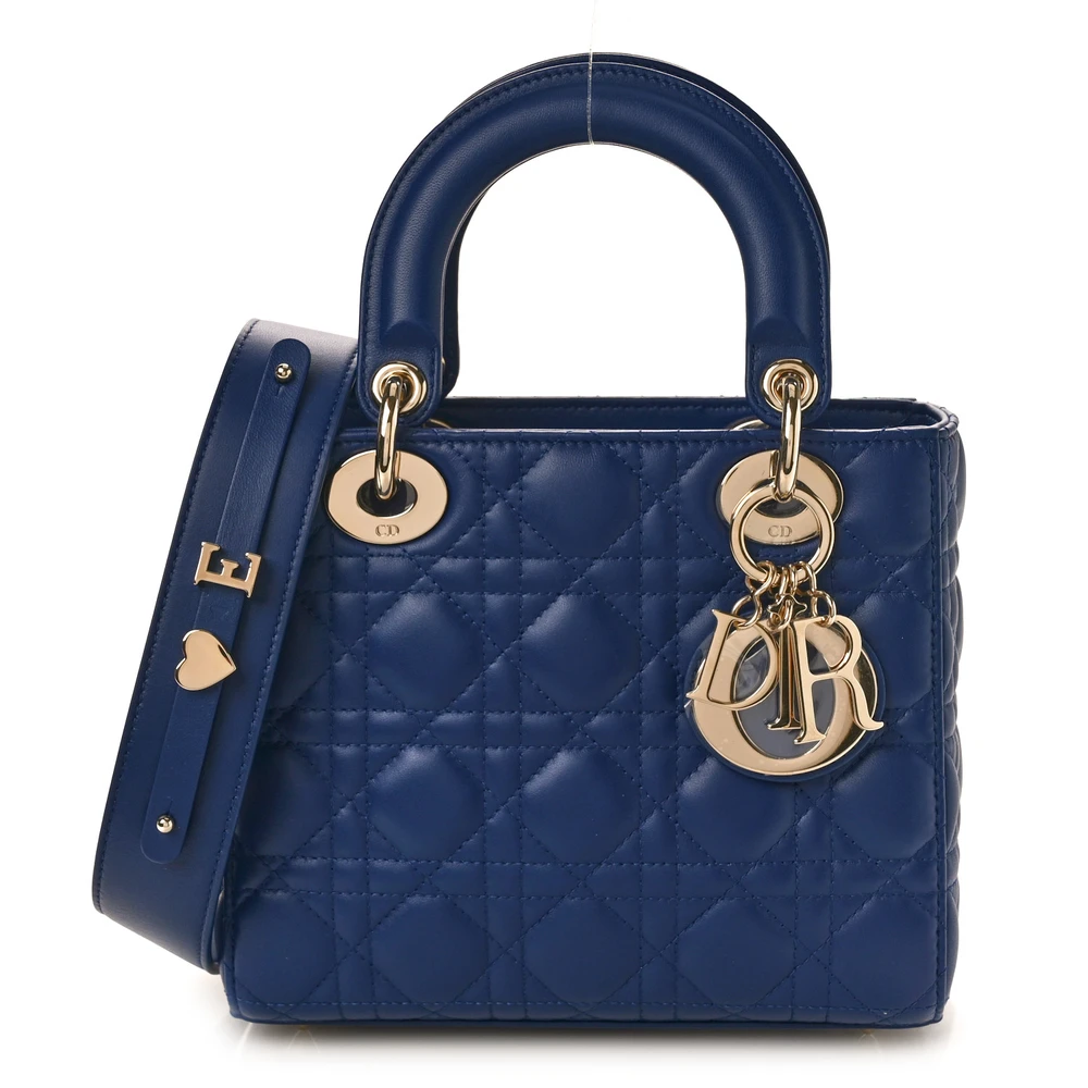 Lushentic Dior Small My ABCDior Lady Dior Blue Royale Cannage Lambskin Leather Light Gold Hardware Front
