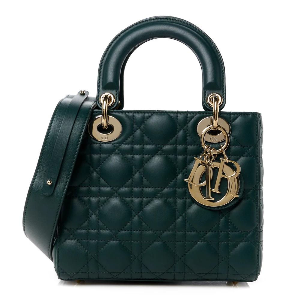 Lushentic Dior Small My ABCDior Lady Dior Dark Green Lambskin Leather Gold Hardware Front