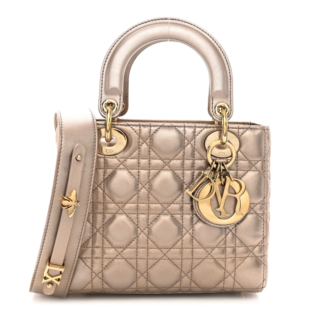 Lushentic Dior Small My ABCDior Lady Dior Metallic Gold Cannage Lambskin Leather Gold Hardware Front
