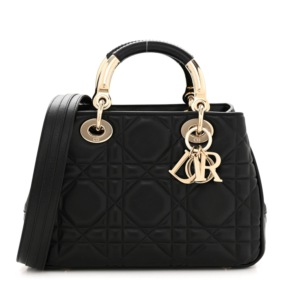 Lushentic Dior Small The Lady 95.22 Black Calfskin Cannage Dark Silver Hardware Front