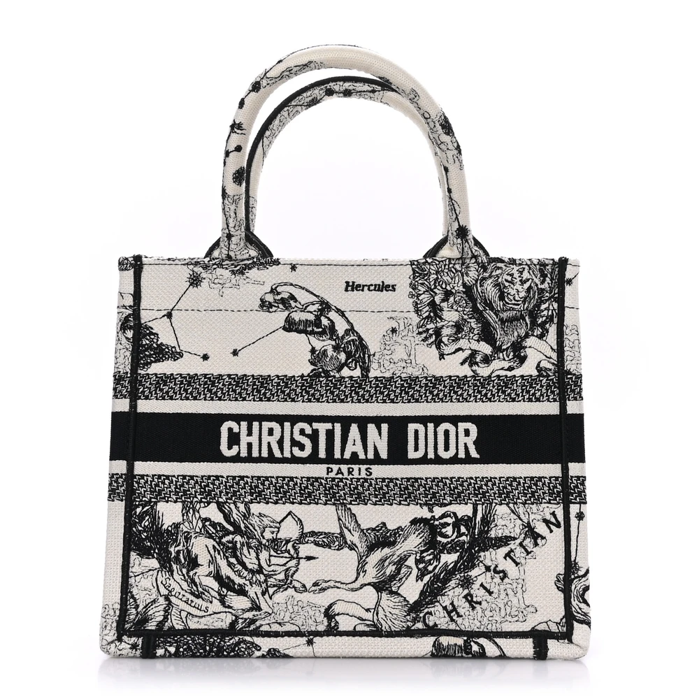 Lushentic Dior Small Zodiac Toile De Jouy Book Tote LatteBlack Embroidered Canvas Front