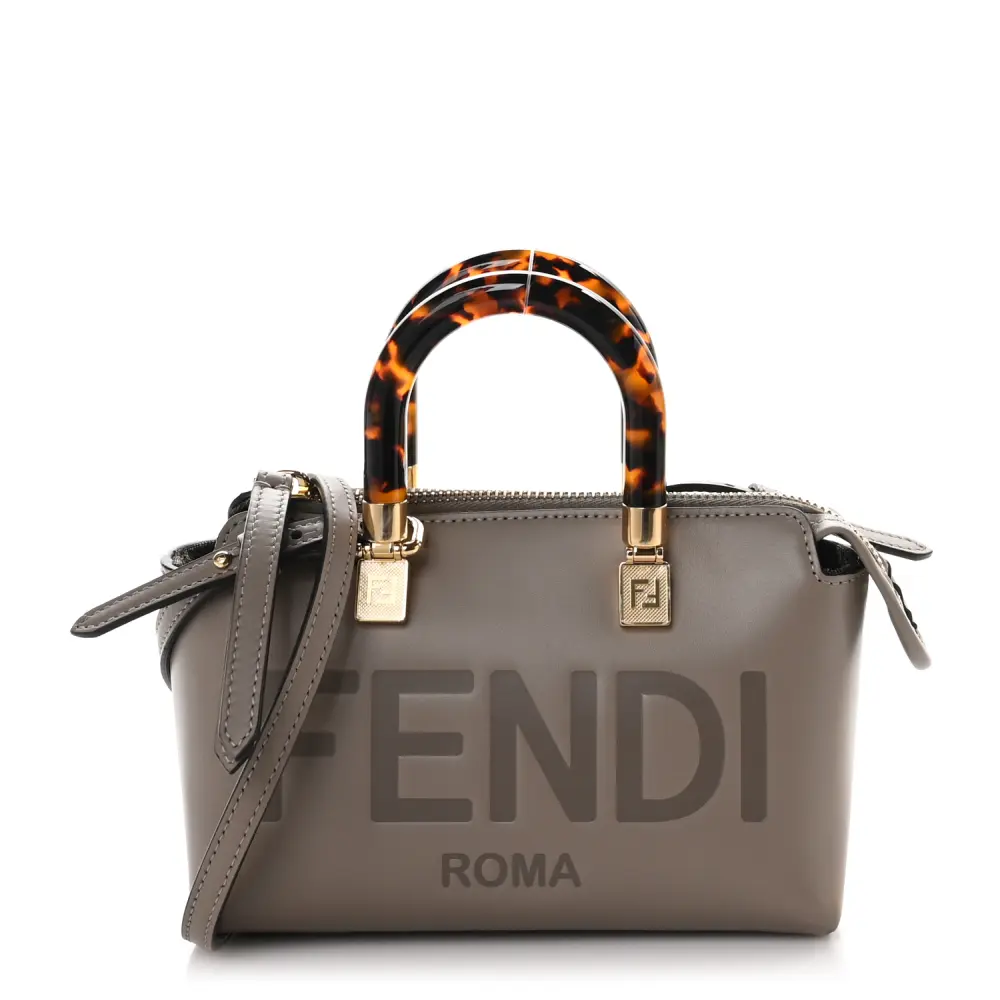 Lushentic Designer Mini Logo-Embossed Boston Bag in Dark Grey