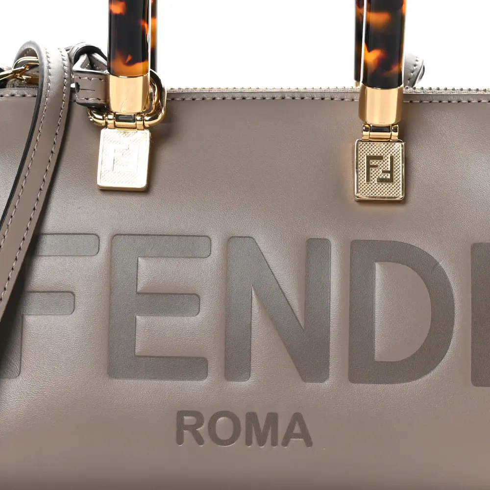 Lushentic Designer Mini Logo-Embossed Boston Bag in Dark Grey - Image 2