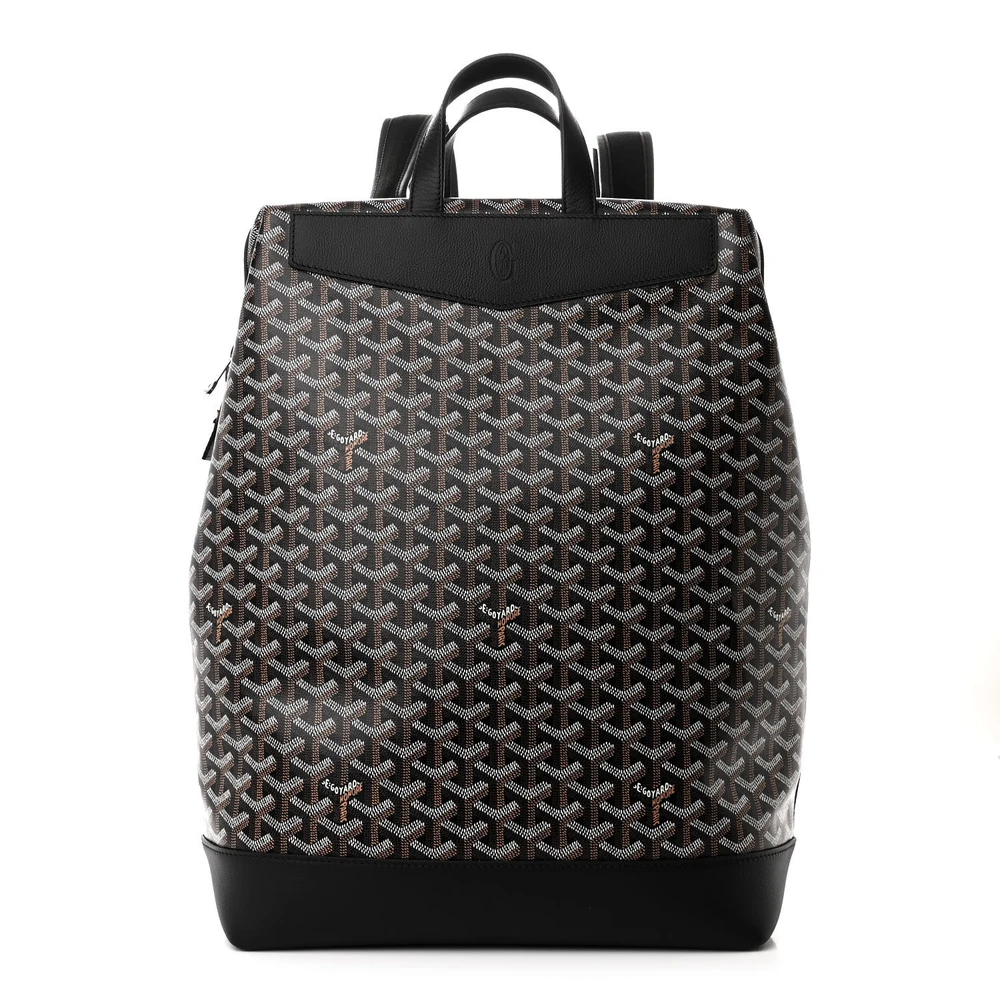 Lushentic Goyard Cisalpin Backpack MM Black Goyardine Canvas Calfskin Leather Front
