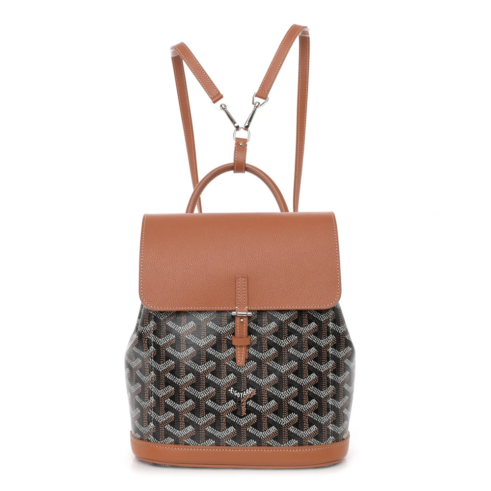 Lushentic Goyard Mini Alpin Backpack BlackGold Goyardine Canvas Calfskin Leather Silver Hardware Front