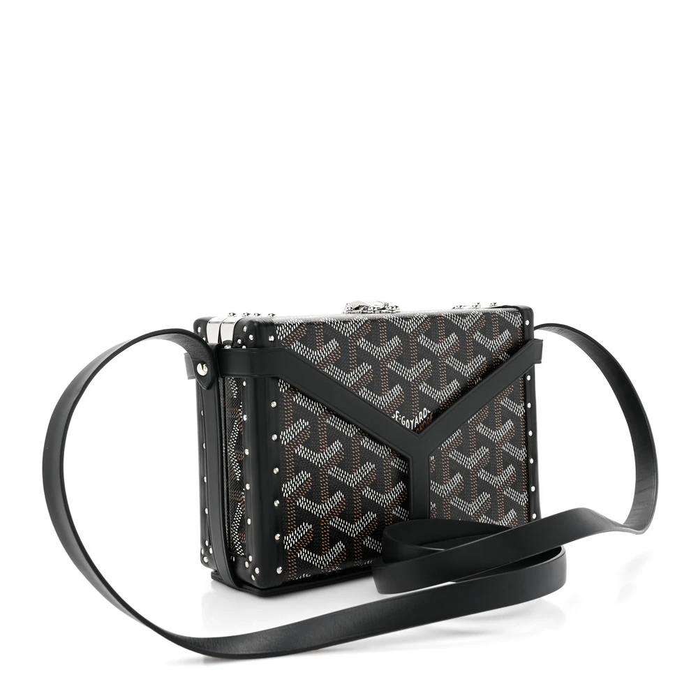 Lushentic Handbags Mini Minaudiere Trunk Bag Black Goyardine Canvas - Image 3