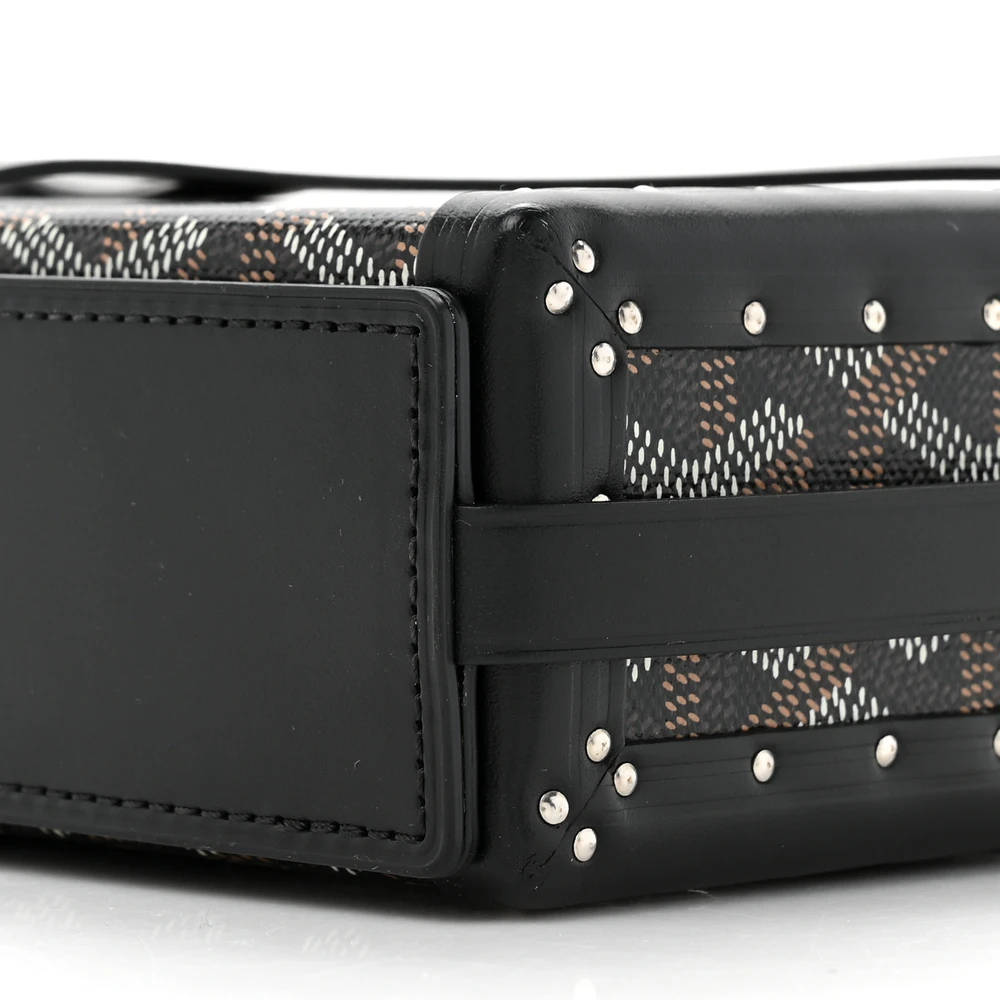 Lushentic Handbags Mini Minaudiere Trunk Bag Black Goyardine Canvas - Image 4