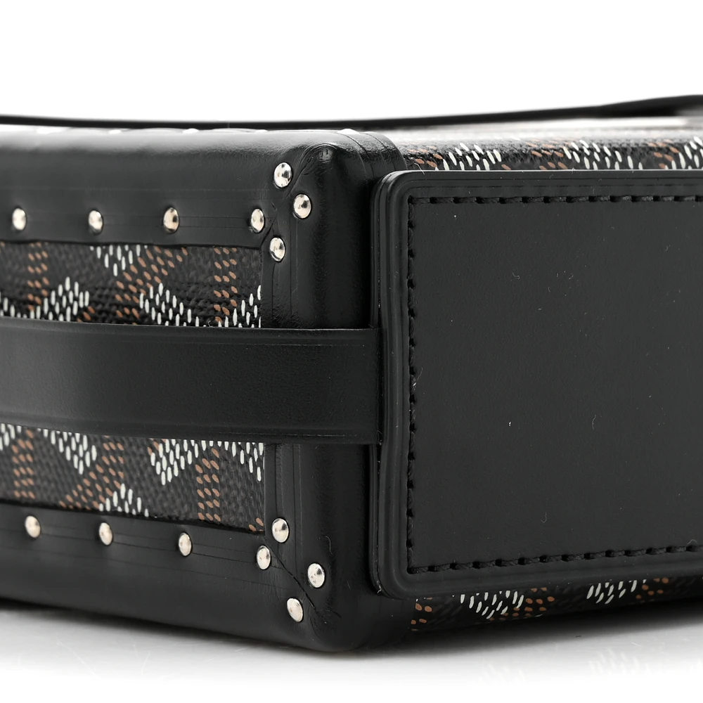 Lushentic Handbags Mini Minaudiere Trunk Bag Black Goyardine Canvas - Image 5