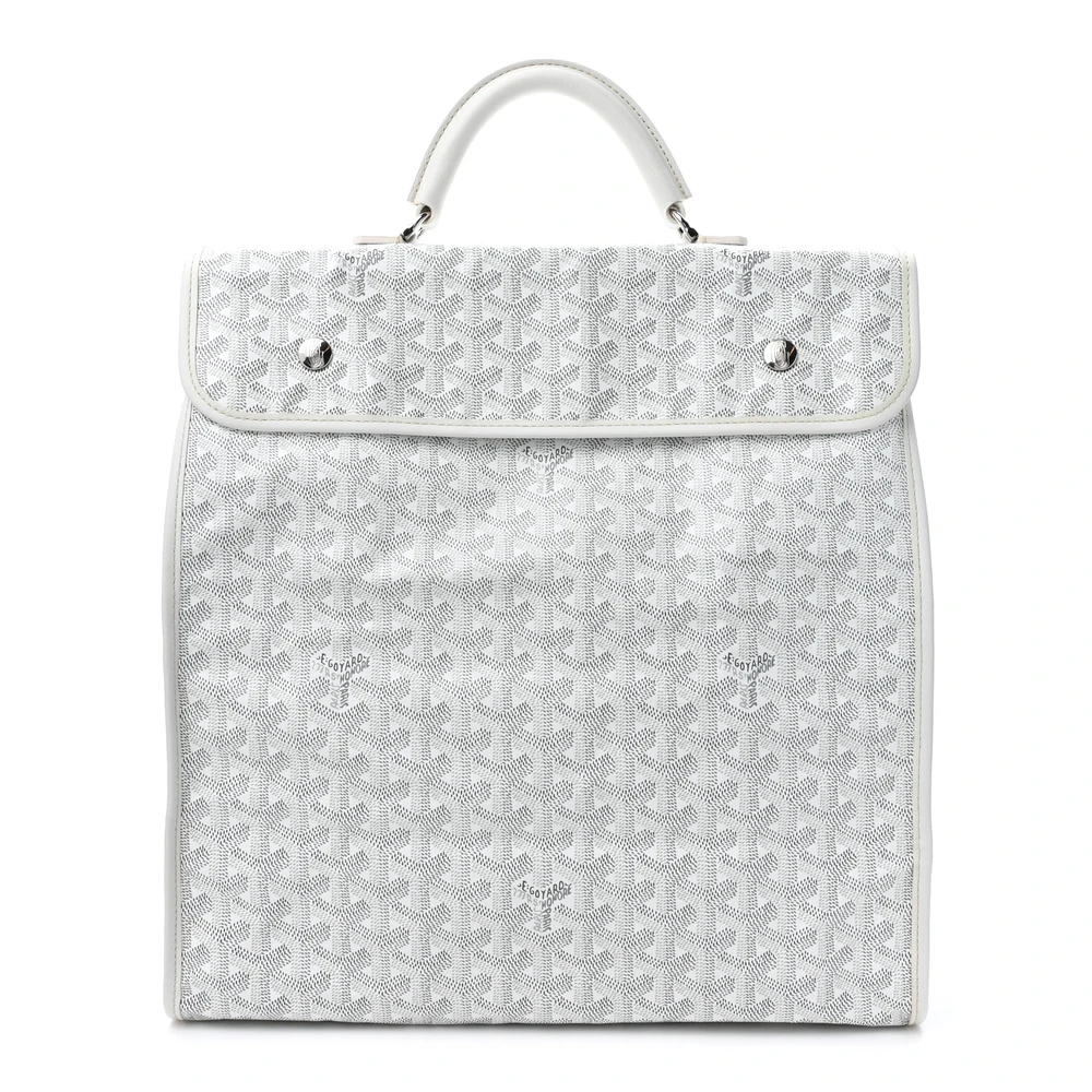 Lushentic Goyard Saint Leger Soft Briefcase Backpack MM White Goyardine Canvas Silver Hardware Front
