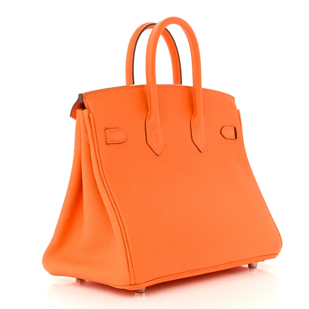 Lushentic Designer Birkin 25 Orange Togo Leather Silver Hardware - Image 3