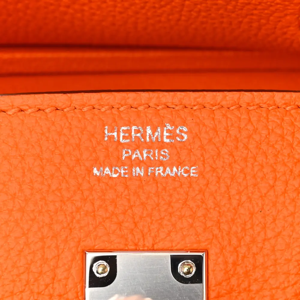 Lushentic Designer Birkin 25 Orange Togo Leather Silver Hardware - Image 2