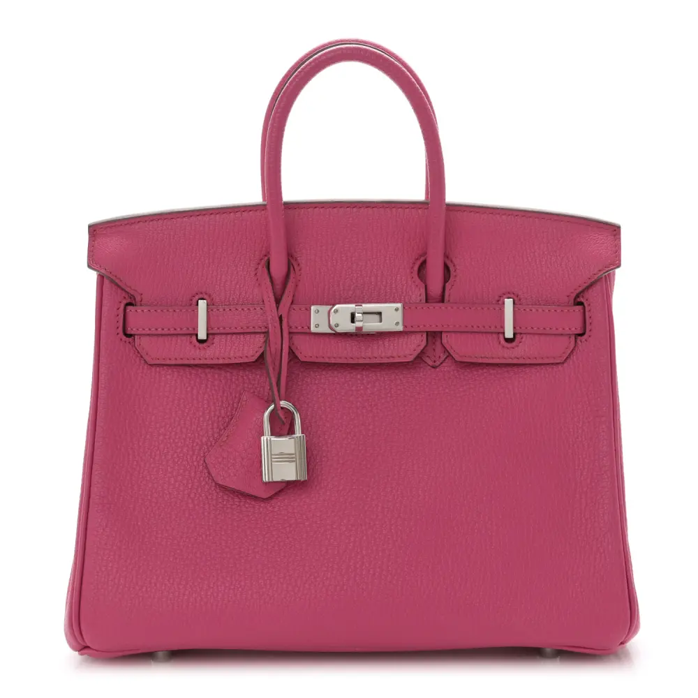 Lushentic Hermès Birkin 25 Rose Shocking Chevre Mysore Leather Silver Hardware Front