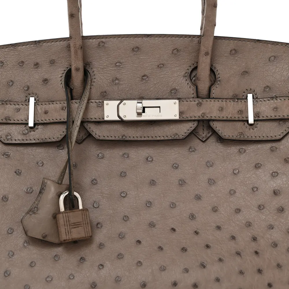 Lushentic Quality Handbags - Birkin 30 Gris Tourterelle Ostrich Leather - Image 9