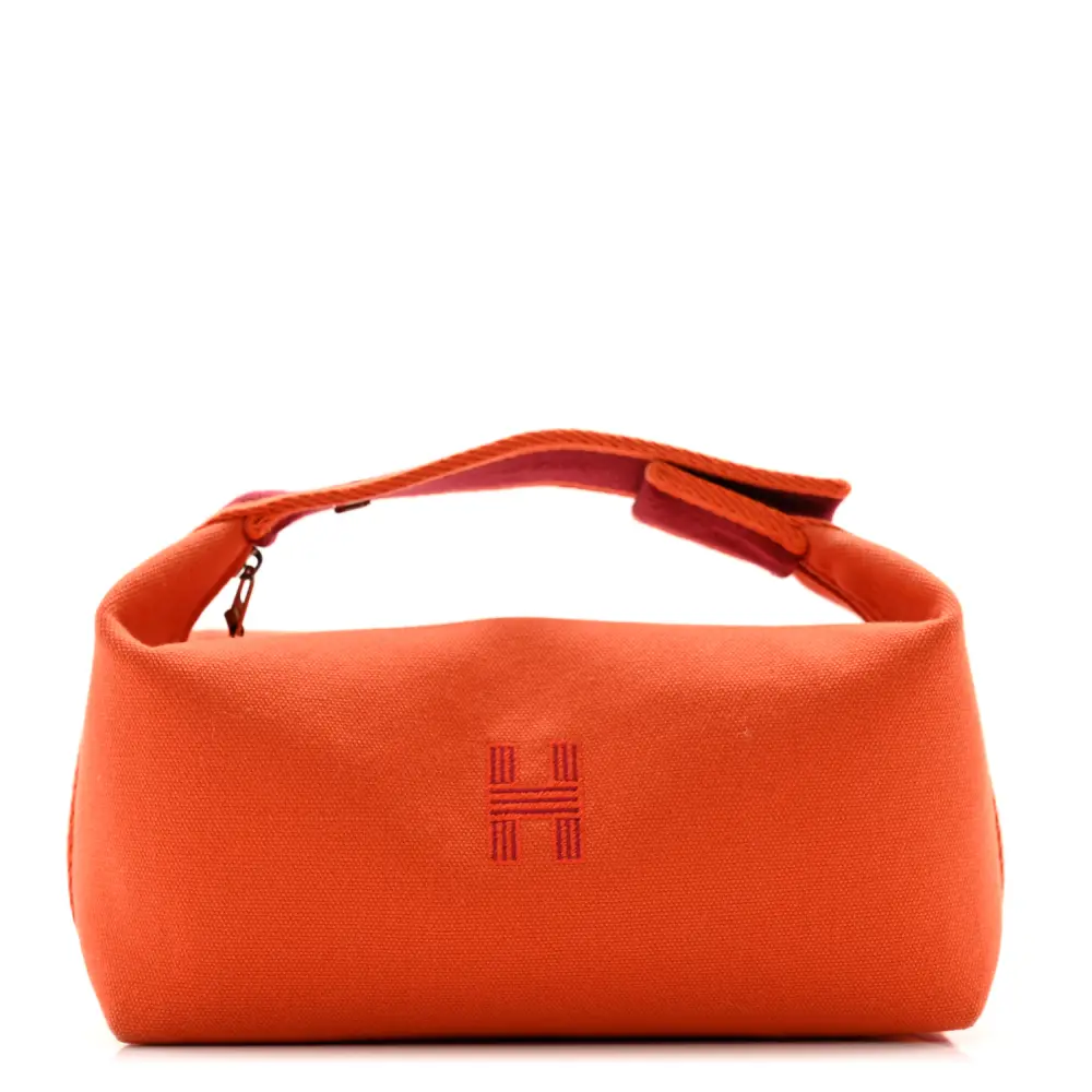 Lushentic Hermès Bride-à-Brac Pouch Small OrangeBurgundy Canvas Front