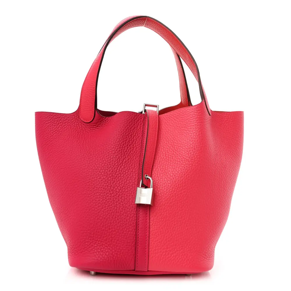 Lushentic Hermès Casaque Picotin Lock 22 MM Rose Extrême Rose Mexico Rouge de Coeur Taurillon Clemence Leather Palladium Silver Hardware Front