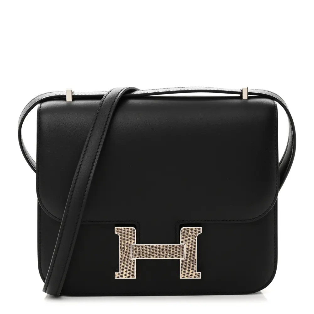 Lushentic Hermès Constance 18 Black Ombre Veau Monsieur Lizard Leather Palladium Silver Hardware Front