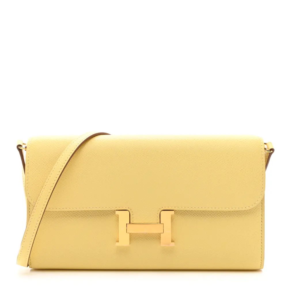 Lushentic Hermès Constance 18 Long Wallet To Go Epsom Jaune Poussin Epsom Leather Gold Hardware Front