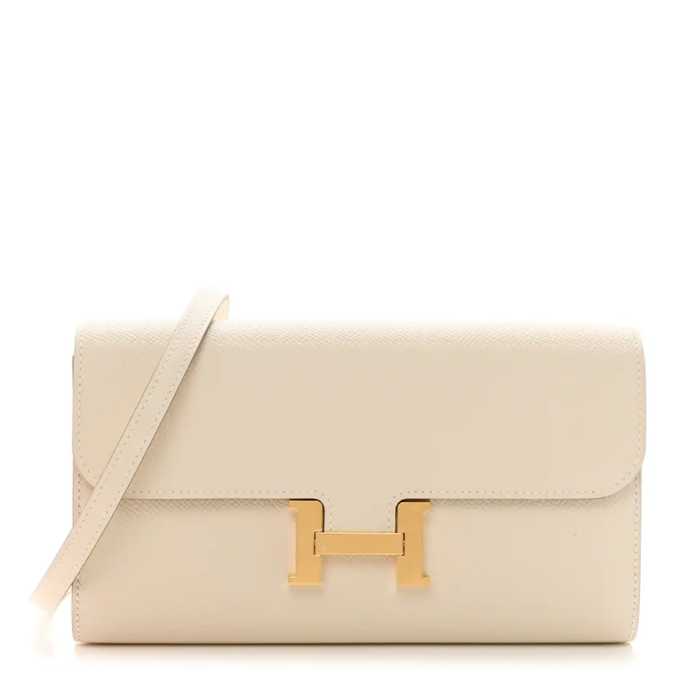 Lushentic Hermès Constance Long To Go Wallet Craie Epsom Leather Rose Gold Hardware Front