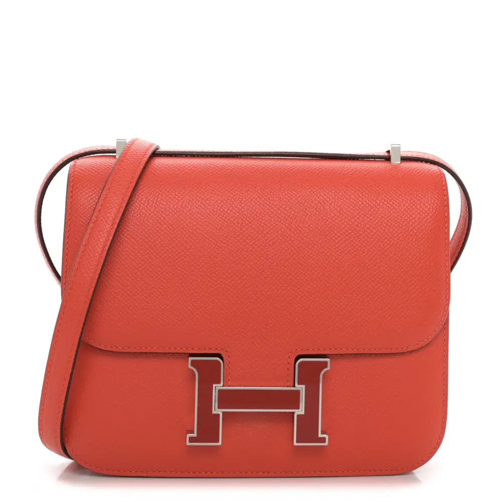 Lushentic Hermès Enamel Constance 18 CapucineSanguine Epsom Leather Palladium Hardware Front
