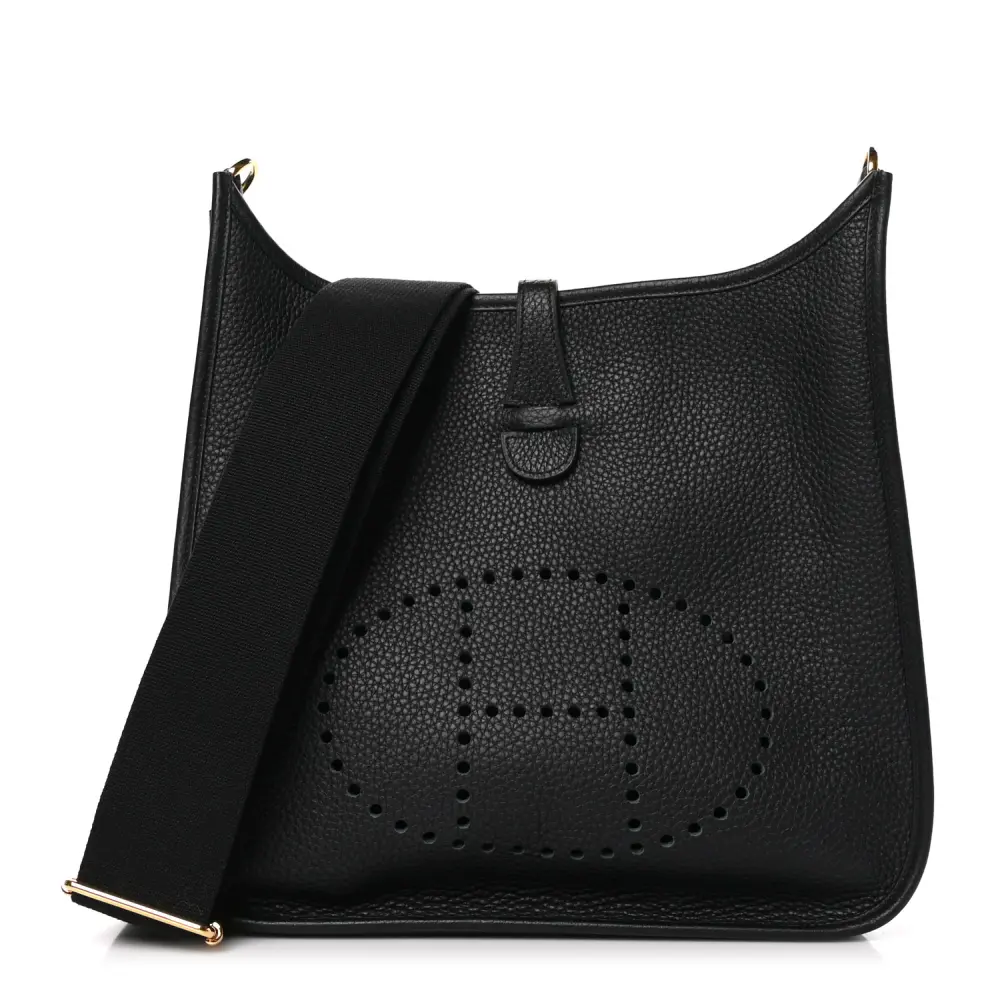 Lushentic Hermès Evelyne III PM Black Taurillon Clemence Leather Gold Hardware Front