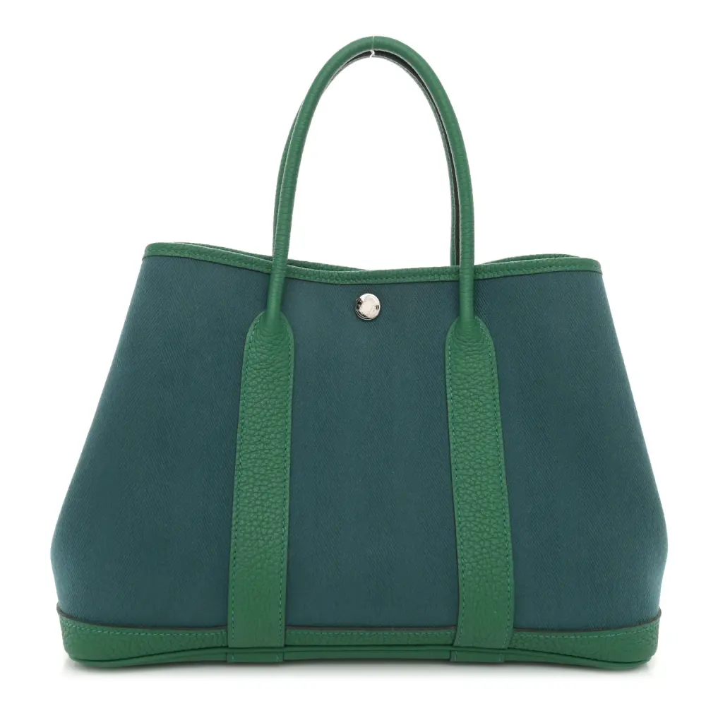 Lushentic Hermès Garden Party Tote 30 TPM Vert Bosphore Vert Vertigo Toile Negonda Leather Silver Hardware Front