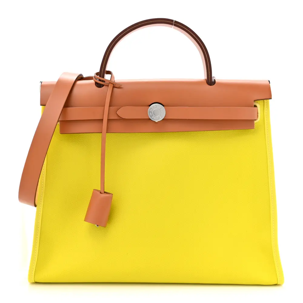 Lushentic Hermès H Berline Herbag Zip 31 PM Lime Toile Vache Hunter Leather Palladium Silver Hardware Front